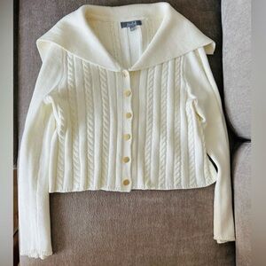 NWOT Marled Cable Knit Cardigan Sweater Cream Size L